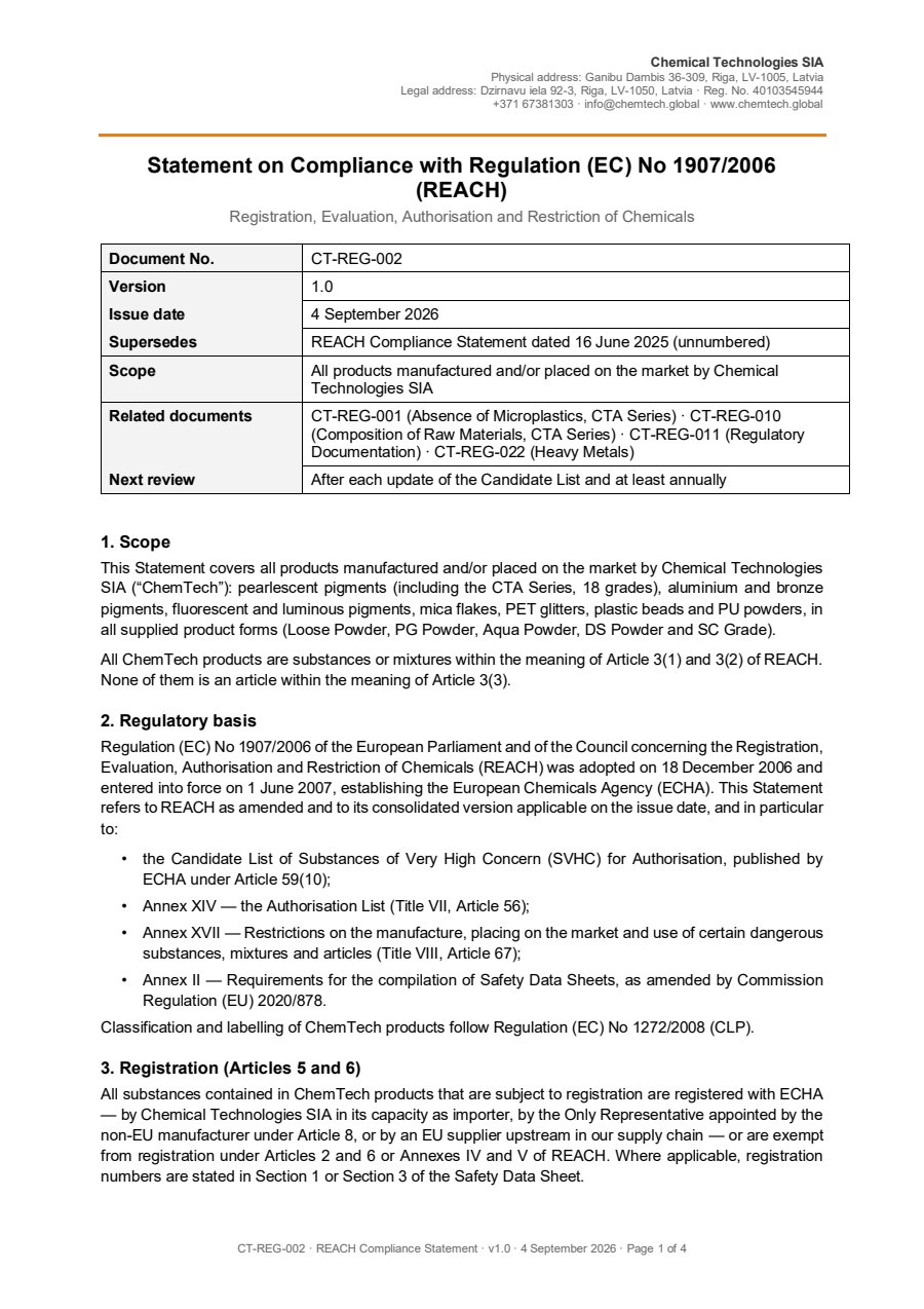 REACH Compliance Statement — first page