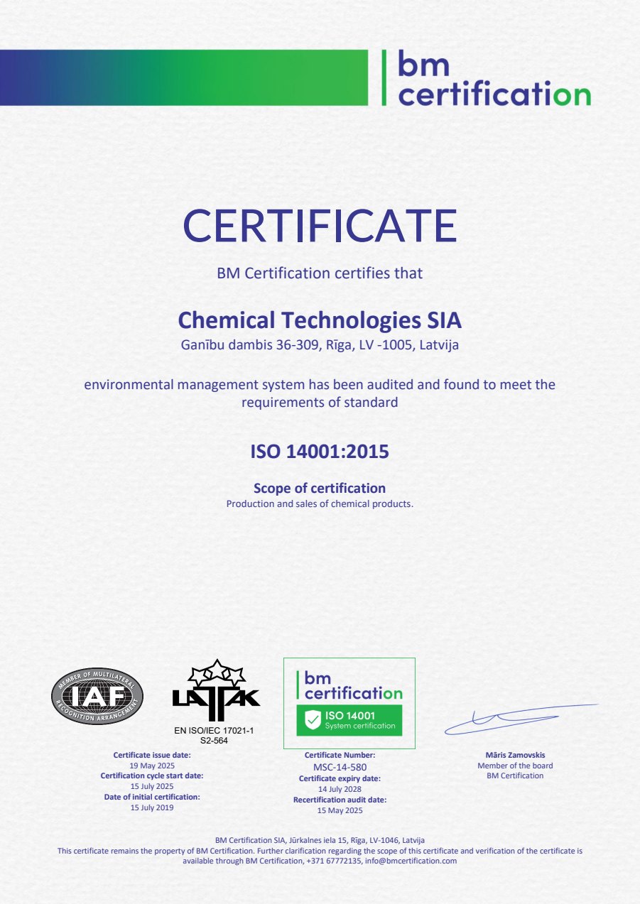 ISO 14001:2015 certificate MSC-14-580 — first page
