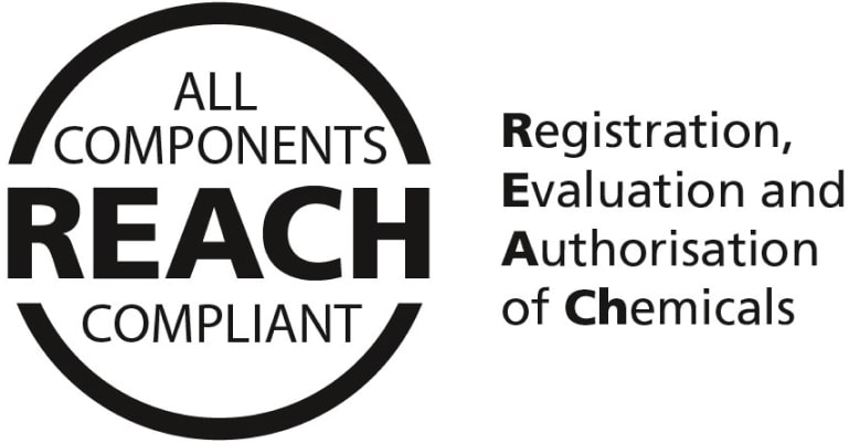 All components REACH compliant — Registration, Evaluation, Authorisation and Restriction of Chemicals